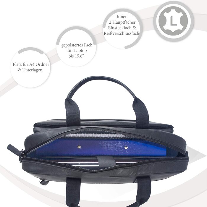 Сумка для ноутбука Sunsa 15 дюймів. Шкіряний діловий портфель. Чорна сумочка. Чоловіча сумка через плече у вінтажному стилі.