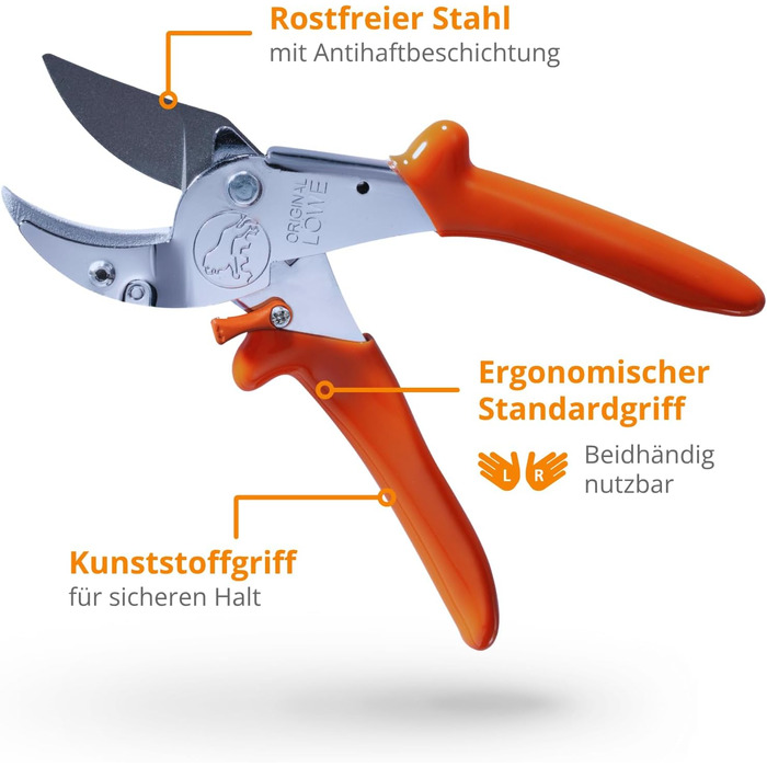 Оригінальні садові ножиці LWE 10 Professional Anvil 10.107 з обхідною геометрією - інноваційні гострі ножиці з ергономічними ручками та антипригарним покриттям на сталевому лезі для різання у садівництві