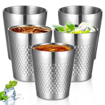 Набір чашок з нержавіючої сталі (5 предметів), штабельовані металеві чашки для пиття об&39ємом 300 мл з подвійними стінками, ударостійкі чарки, туристичні кухлі з молотковим візерунком, ізольовані чашки з нержавіючої сталі для пива, соку, води