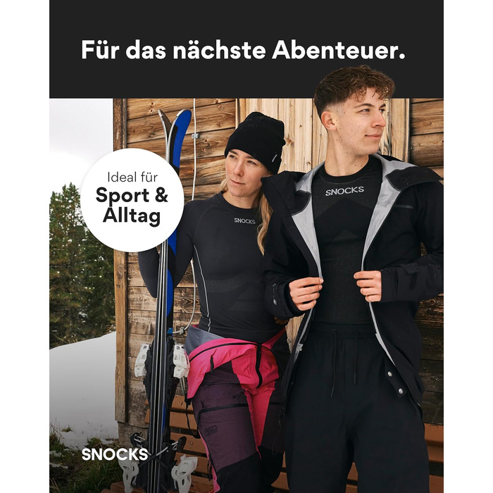 Чоловіча термобілизна Snocks - надзвичайно тепла, щільно прилягає, швидковисихаюча та дихаюча - розміри S-3XL - лижна білизна, функціональна білизна, чорна з отворами для великих пальців