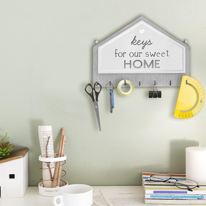 Дерев'яна ключниця Echehi з 7 гачками, самоклеюча або свердлильна, двостороння установка, ключниця, ключниця для дому (сіра) 7 сір