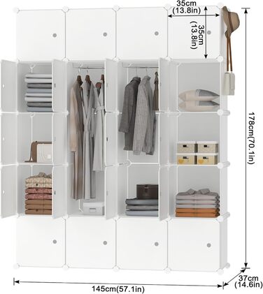 Система полиць для гардеробу своїми руками, взуттєва полиця з рейкою для одягу, модульна комбінована шафа, компактна вставна система полиць, портативна складана шафа для книг з дверима (20 кубів, бежевий колір) бежевий, 20 кубів