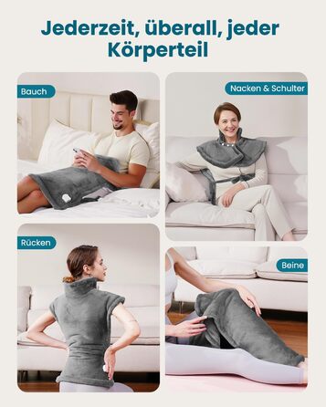 Обтяжена нагрівальна ковдра KNQZE, грілка з 10 рівнями нагріву, 4 таймери для спини, плечей та шиї, мийна нагрівальна подушка від болю в спині та шиї, подарунок на день народження для жінок (сіра)