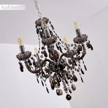 Металева люстра в чорному/хромованому кольорі, підвісний світильник 5-light, 5 x E14, класичний підвісний світильник з декоративними кристалами, вінтажний/ретро дизайн, без лампочки (чорний, прозорий, прозорий)