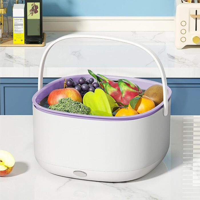 Набір чаш для кухонних ситечок Двошаровий кошик для миття їжі ємністю 8 л, необхідні для приготування кухонні аксесуари для помідорів, огірків, полуниці, персиків, м'яса, риби, креветок Lambo сірий фіолетовий білий