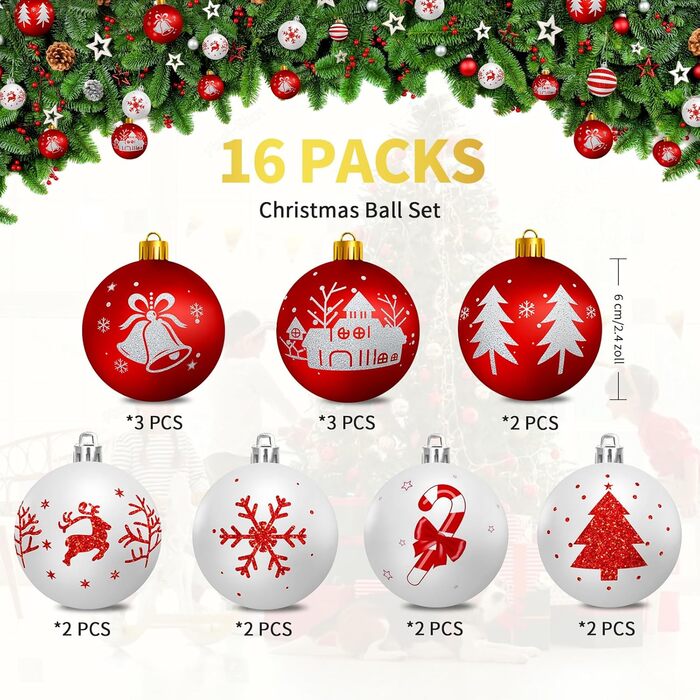 Пластикові ялинкові прикраси набір з 16 предметів червоно-білі Arbolisse