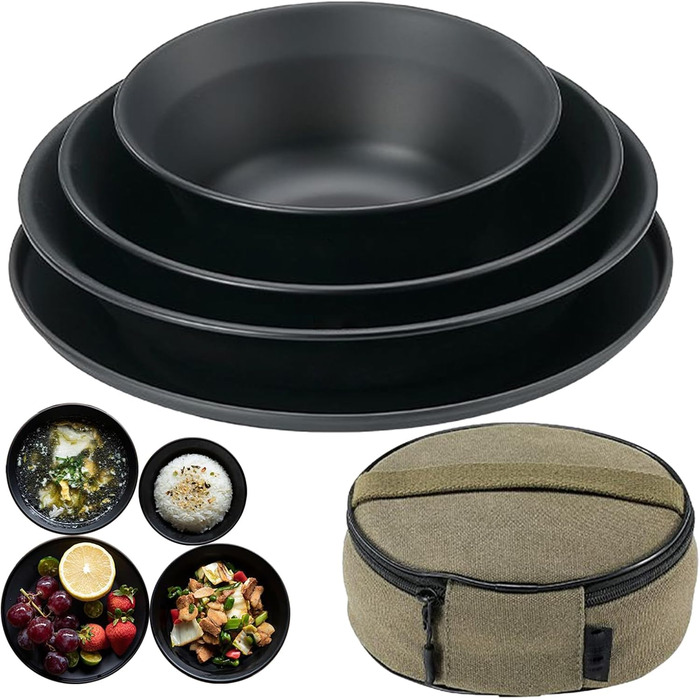 Кемпінговий посуд Посуд з нержавіючої сталі для кемпінгу Столові прибори, термостійкі, з сумкою для зберігання, багаторазові, для пікніків, походів, обідів на свіжому повітрі, 18 x 18 x 7,5 см