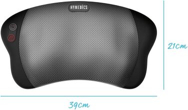 Масажна подушка HoMedics, масаж Шиацу з м'яким теплом, звільненням від вузлів і напруги, розслабленням в області шиї, плечей і спини, універсальний, компактний і зручний в транспортуванні Чорний