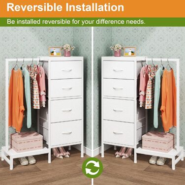 Комод заввишки 111 см з 4 тканинними шухлядами, маленький комод з вішалкою для одягу, білий комод для спальні, вітальні, коридору, передпокою, комод для спальні, подарунковий 30Г x 76,5Ш x 111В см (4 шухляди) білий