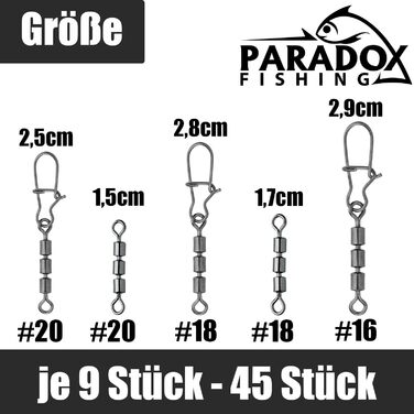 Риболовні набори Paradox Fishing з потрійним вертлюгом, 45 предметів 20-16 або 14-10 з поворотним механізмом для лову форелі Набір аксесуарів для риболовлі з вертлюгом Асортимент вертлюгів для риболовлі