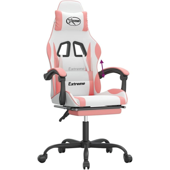 Геймерське крісло, офісне крісло, з підставкою для ніг, білий та рожевий, штучна шкіра