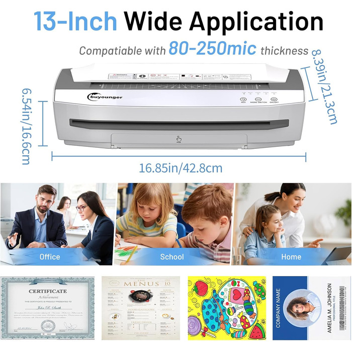 Ламінатор A3, високошвидкісний ламінатор 1000 мм/хв на 50 аркушів, комплект для ламінування з функцією реверсу, різак для паперу, закруглювач кутів, дирокол та кільце для палітурки для офісу, школи та дому, білий та сірий