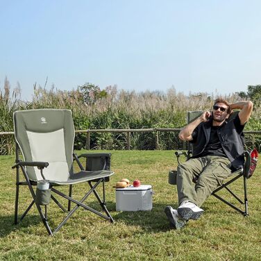 Складаний кемпінговий стілець EVER ADVANCED, вантажопідйомність 230 кг, XL-розмір, ширина сидіння 62 см з бічною кишенею та тримачем для напоїв, великий складний стілець, рибальський стілець для кемпінгу, використання на вулиці, балкон, сад, зелений, клас