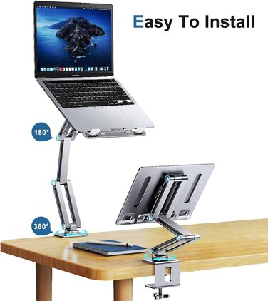 Тримач для ноутбука з поворотним механізмом на 360, алюмінієва підставка для ноутбука на стіл, регульована, складна підставка/тримач для ноутбуків та планшетів 10-16 дюймів, сріблястий