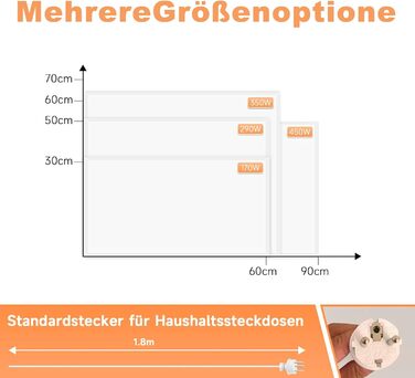 Інфрачервоний настінний обігрівач 450 Вт, настінний інфрачервоний обігрівач із захистом від перегріву та пультом дистанційного керування, 9-годинний таймер, тихий енергозберігаючий електричний обігрівач для спальні, ванної кімнати, офісу площею 10-15 м, 4