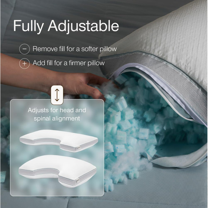 Регульована подушка Coop Home Goods Eden Cool з вирізом, розмір King, з охолоджувальним гелем та вирізом для плечей для підтримки голови, подушка для сну на боці, підтримка шиї для сну, CertiPUR-US/Greenguard Eden Cool з вирізом King