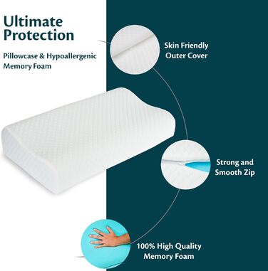 Регульована по висоті подушка для шиї з піни з ефектом пам&39яті, ортопедична та ергономічна подушка для ліжка, допомагає при болю в шиї, підтримує шию та запобігає хропінню. Чохол з поліестеру, який можна прати. М&39який розмір 55 x 35 x 13/11 см