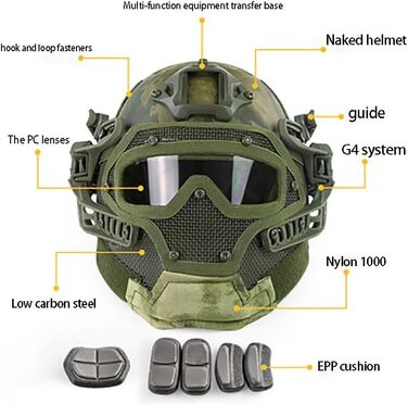 Швидкий тактичний шолом, захисний шолом для страйкболу, пейнтболу, повнолицьова маска, окуляри, спорт на свіжому повітрі, полювання, CS, гра, FG