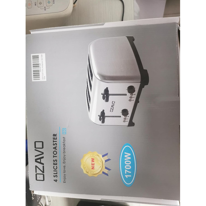 Тостер OZAVO 4 скибочки, насадка для булочок, 7 рівнів підсмажування, функція центрування, зі знімним піддоном для крихт, корпус з