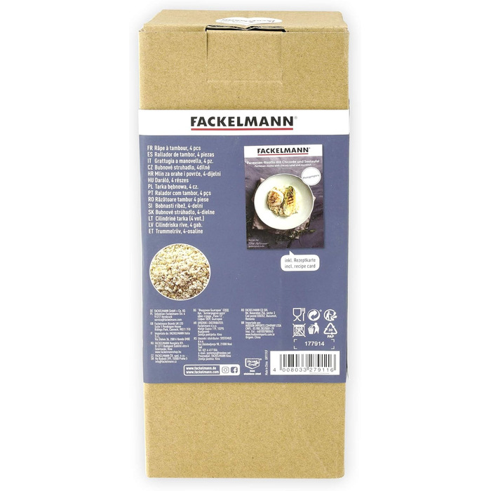 Барабанна терка Fackelmann 27911, нержавіюча сталь 18/8, білий, сріблястий і синій, 210,5X10CM Терка для барабанів білий/синьо-сірий