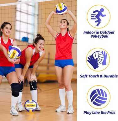 Волейбольні м&39ячі, пляжний волейбол з м&39яким дотиком, спортивні волейбольні м&39ячі, офіційний розмір 5, волейбольні м&39ячі для приміщень та вулиці, синьо-жовті