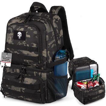 Тактичний двоповерховий рюкзак-холодильник для чоловіків великий обідній рюкзак з 2 відділеннями, м&39яка сумка-холодильник, чорний камуфляж, розмір L
