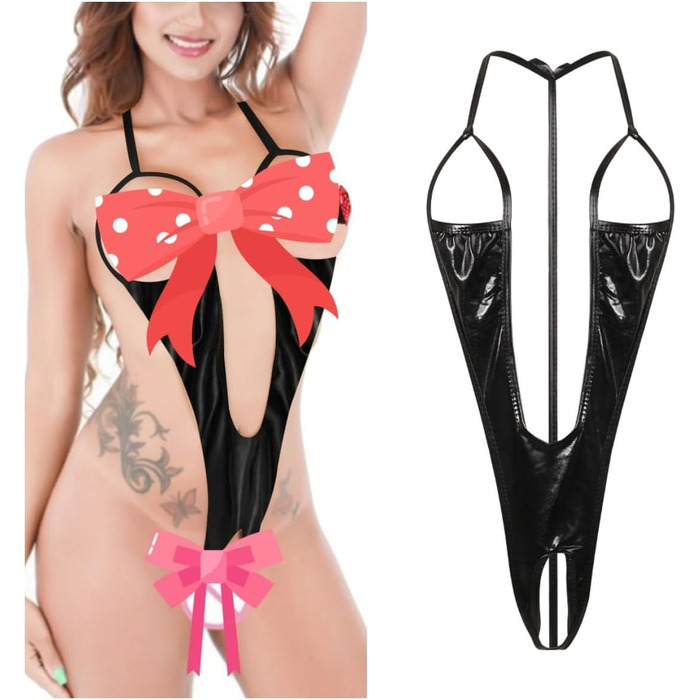 Жіноча сексуальна білизна, нічна сорочка, мокрий плюшевий комбінезон, відкрита білизна з глибоким V-подібним вирізом, без рукавів, з відкритою спинкою, боді-стрічка, чорний, F