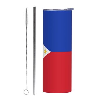 Кухоль з прямою трубочкою, дизайн прапор Філіппін, друкований, дорожній кухоль, підходить для кемпінгу, офісу та дому, 590 мл