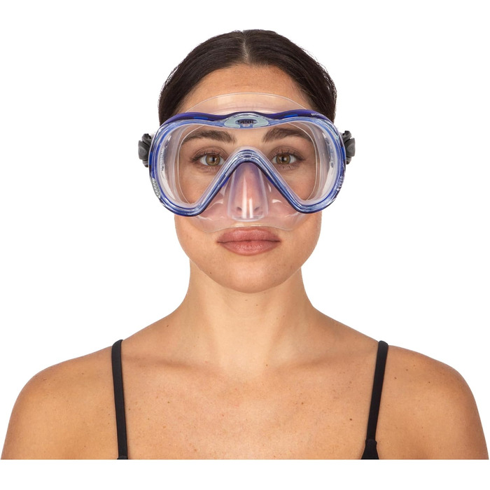 Силіконовий набір для дайвінгу та снорклінгу з маскою та трубкою з системою сухого верху та продувним клапаном, прозорий/синій