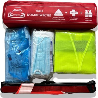 Автомобільна аптечка, включаючи аптечку автомобільну 2024 (червоний), 2024 tv geprft, inklusive Warndreieck und Warnwesten Auto -