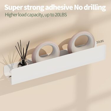 Полиця для душу без свердління, Органайзер для ванної кімнати 40 см, Полиця для душу з нержавіючої сталі з 4 знімними гачками, Тримач для шампуню для душу, Підвісна полиця, Полиця для ванної кімнати білого кольору