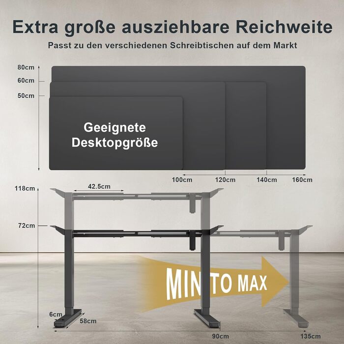 Стіл Flamaker з регулюванням висоти, електрична рама столу, 2-рівневе телескопічне регулювання висоти з пам&39яттю (чорний)