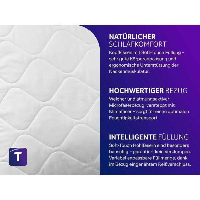 Набір з 2 подушок з м&39яким чохлом з мікрофібри, сертифікована подушка ko-Tex із блискавкою, 80x80 см, виготовлена за німецькими стандартами якості, 2 шт. 80 x 80