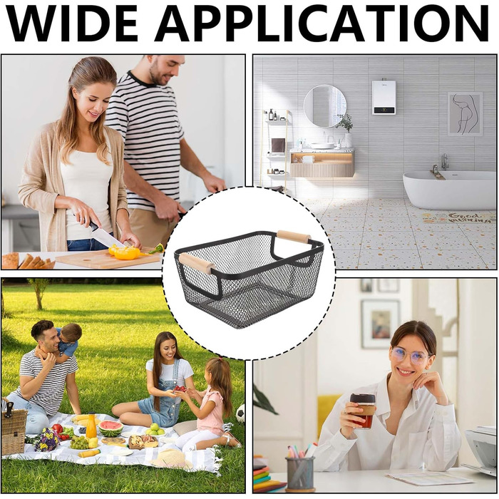 Дротяні кошики, 2 шт. металеві кошики, кошики для зберігання, кухонний кошик з дерев&39яними ручками, підвісний органайзер для фруктових кошиків, багатофункціональні сітчасті металеві кошики, полиці-кошики для кухні, комори, ванної кімнати, спальні