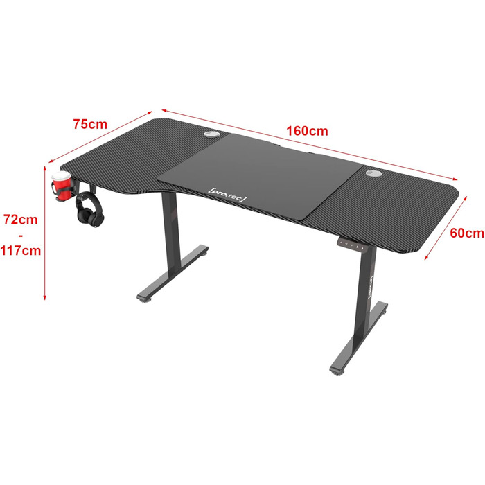 Стіл з регульованою висотою Stryn 160x75 см Електричний стіл Робочий стіл з функцією пам&39яті висоти від 72 до 117 см Чорний 160 x 75 см