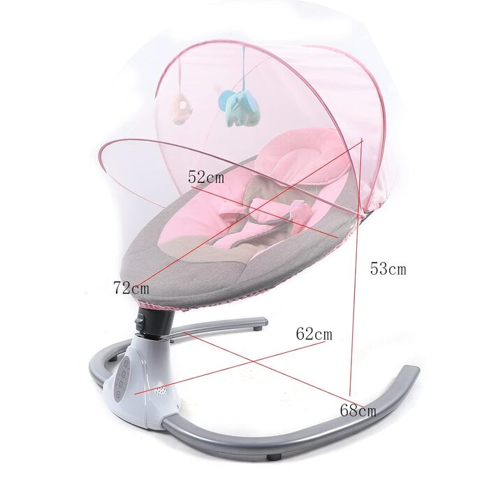 Дитяче крісло-гойдалка Baby Bouncer для 0-12місяців 3-12 кг, вбудований MP3-плеєр на 12 музичних інструментів, електричні дитячі гойдалки з музикою, складні, знімні та миються (рожеві)