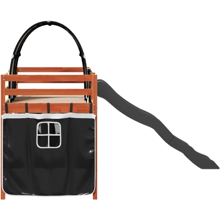 Ліжка та аксесуари, Ліжка та каркаси ліжок, Дитяче ліжко-горище з тунелем, біло-чорне, 80 х 200 см, масив сосни