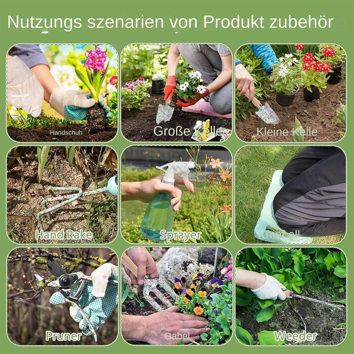 Набір садових інструментів 10 в 1, міцні садові ручні інструменти з нержавіючої сталі з сумкою для зберігання секатор, садова лопатка, рукавички, культиватор та інше. Ідеальний подарунок для садівників (квітковий візерунок)