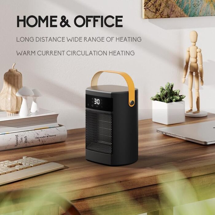 Тепловентилятор з пультом дистанційного керування, 1500 Вт, 3 режими нагріву, 12-годинний таймер, коливання 70, PTC-тепловентилятор, енергозбереження, захист від перегріву та перекидання, портативний та тихий, для дому та офісу