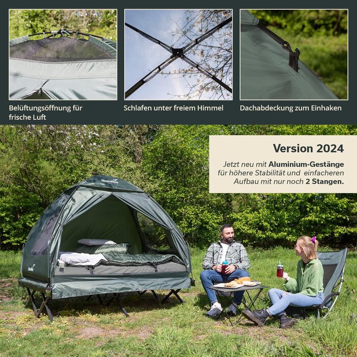 Намет-ліжко Skandika Haug для 2 осіб Намет-ліжко, піднятий кемпінговий намет, надувний матрац, водонепроникний, відкритий похідний намет, до 160 кг Рибальський намет 4-в-1, намет-ліжко, короповий намет, похідний намет-ліжко, зелений