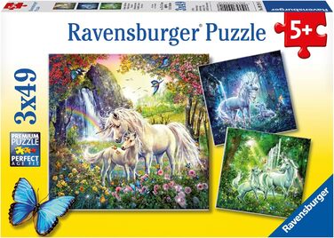 Дитячий пазл Ravensburger - 09291 Красиві єдинороги - Пазл для дітей від 5 років, 3x49 елементів, жовтий