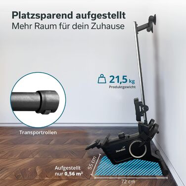 Домашній гребний тренажер Skandika Oxford Pro Гребний тренажер з магнітним опором, 8 рівнями опору, Bluetooth та додатком Kinomap, компактний з функцією підставки, тиха, стабільна алюмінієва рейка