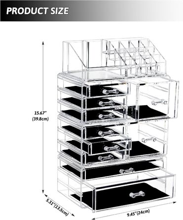 Органайзер для макіяжу Greentainer Велика коробка для зберігання косметики місткістю 8 решіток різних розмірів і 10 ящиків для спальні та ванної кімнати, акриловий косметичний органайзер, прозорий
