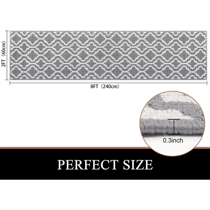 Килимова доріжка SHACOS 60x240 см, нековзка доріжка для передпокою, довгий сучасний кухонний килим, доріжка для передпокою, яку можна прати, для кухні, входу, вітальні, сірий 60 x 240 см сірий