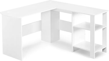 Г-подібний стіл Sweetcrispy з полицею та шафою, 130x130x74 см, кутовий стіл, міцний ігровий стіл з місцем для зберігання, легке складання, білий 130x130x74 см