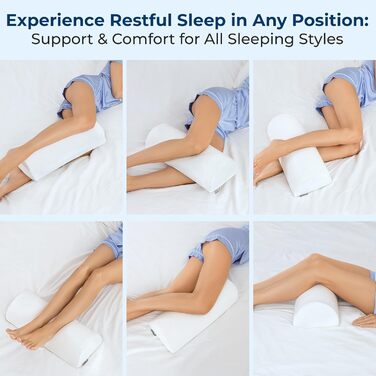Подушка United Half Roll з 5 зірок - підтримка спини, щиколоток та колін, подушка для підняття ніг, полегшення болю в спині, попереку та шиї, високоякісна піна з ефектом пам&39яті, дихаюча оббивка, біла спинка