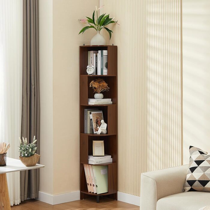 Вінтажна книжкова полиця, книжкова полиця, окремостояча книжкова полиця з 5 полицями, книжкова шафа, кутова полиця, дерев&39яна книжкова полиця, полиця для вітальні, спальні, домашнього офісу, 28,5x28,5x173 см (Ш)