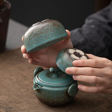 Набір для чаювання Керамічний Шлях з чайником, заварником та чашками портативний та елегантний, в японському стилі з ручкою з екошкіри