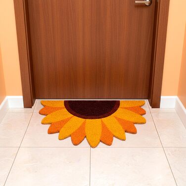 Килимок для вулиці з кокосом та соняшником з нековзною ПВХ-основою. Веселий килимок для привітання. Ручний розпис. Розмір 70 см x 40 см x 1,5 см. Жовтий.