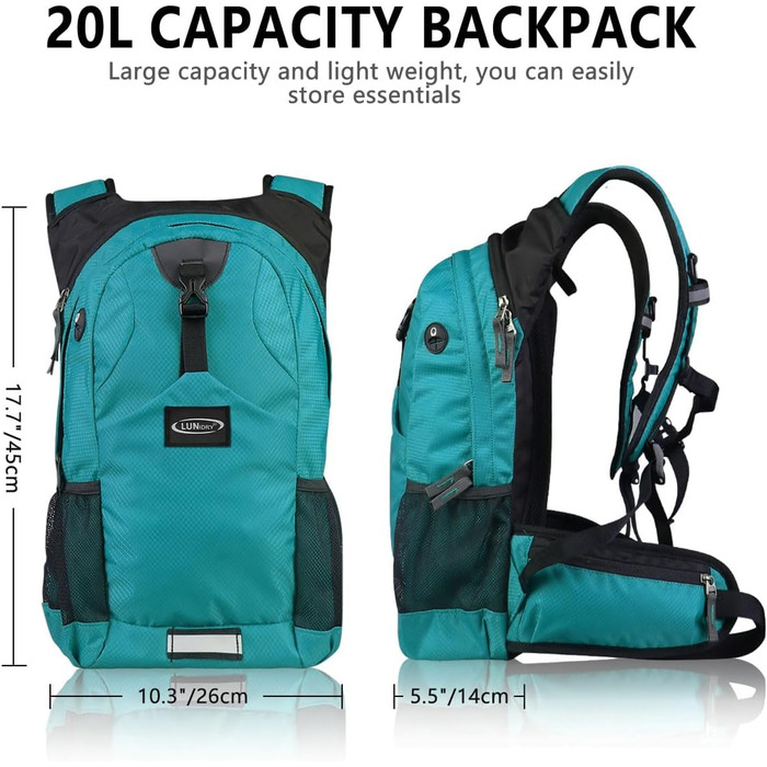 Гідратаційний рюкзак, 20 л / 2 л камера, Водонепроникний, Нейлон/Пластик, Чорний матовий